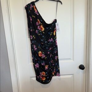 Guess Black Floral One-Shoulder Dress